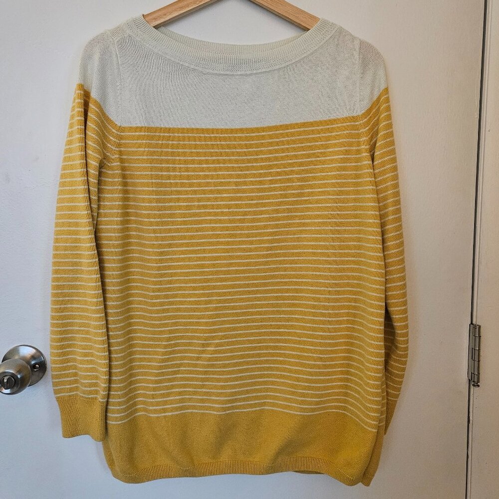 Caslon Yellow and Cream Striped Sweater, Size Medium